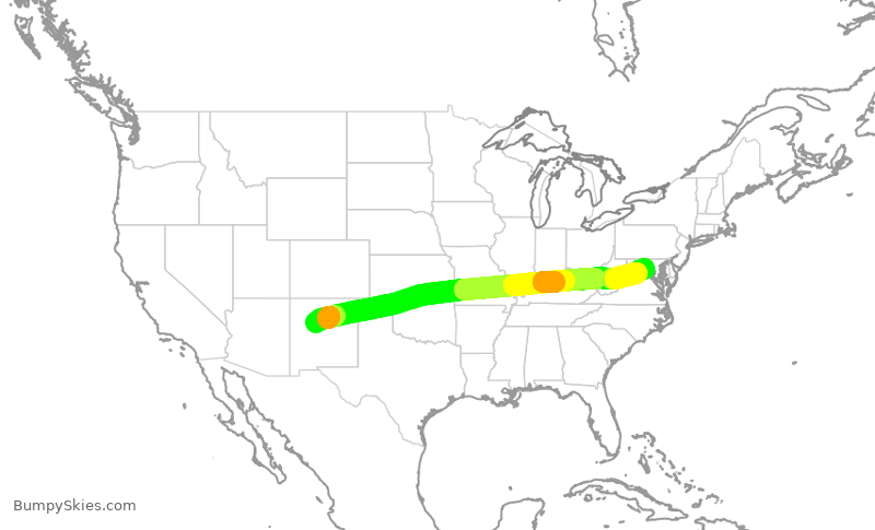 Turbulence forecast map for UAL204, ABQ to IAD
