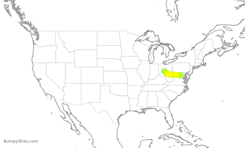 Turbulence forecast map for UAL204, IAD to CMH