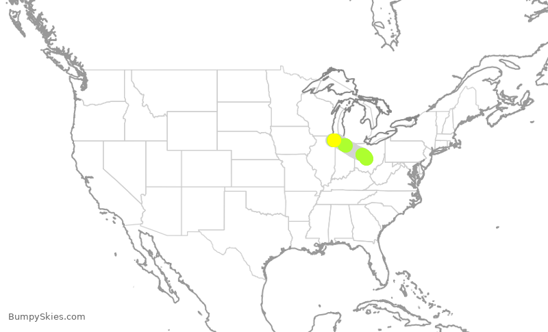 Turbulence forecast map for UAL2050, ORD to CMH