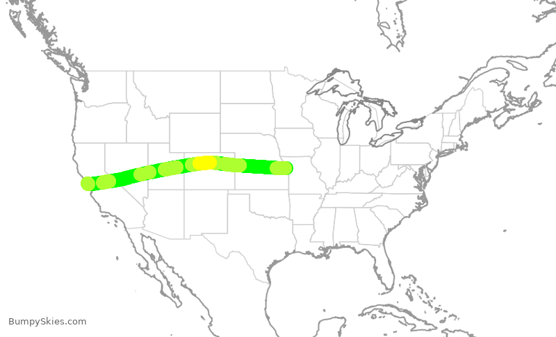 Turbulence forecast map for UAL2051, MCI to SFO