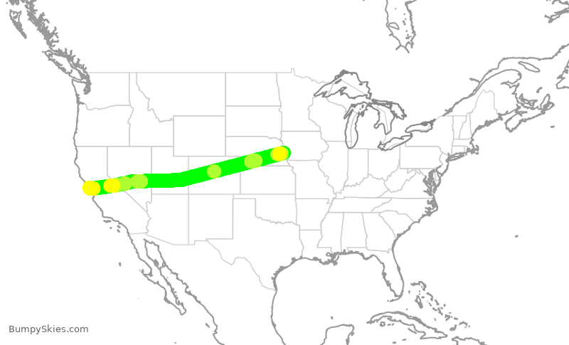 Turbulence forecast map for UAL2051, OMA to SFO