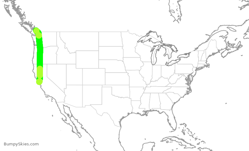 Turbulence forecast map for UAL2051, SFO to YVR