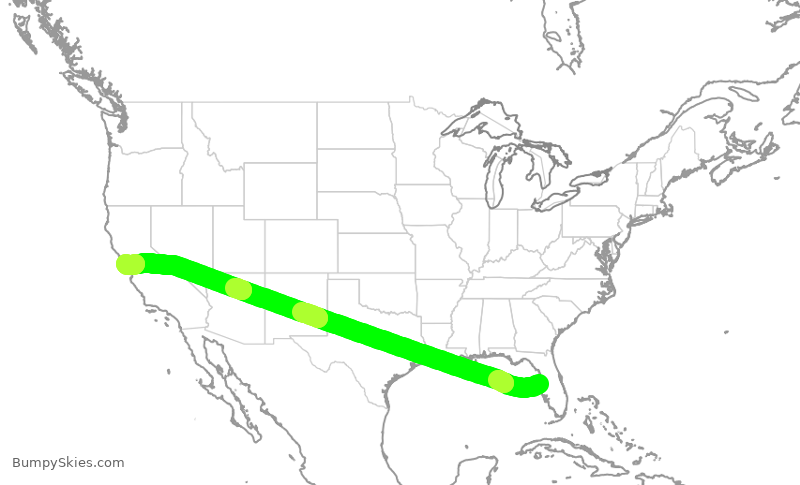 Turbulence forecast map for UAL2051, TPA to SFO