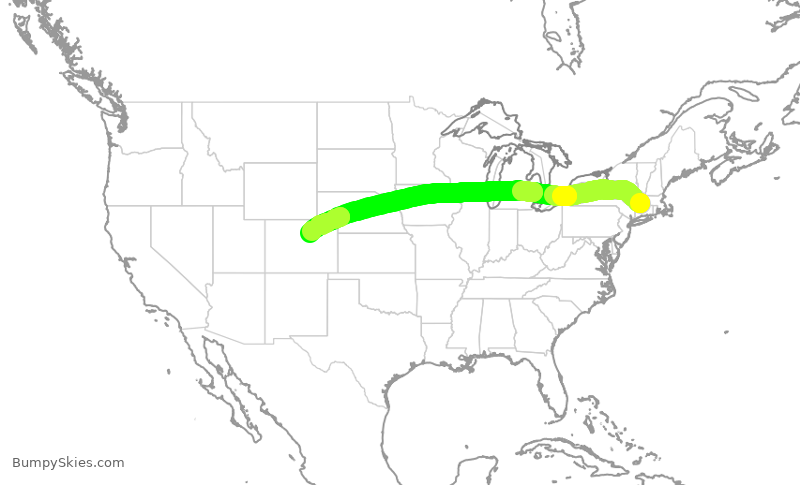 Turbulence forecast map for UAL2052, BDL to DEN