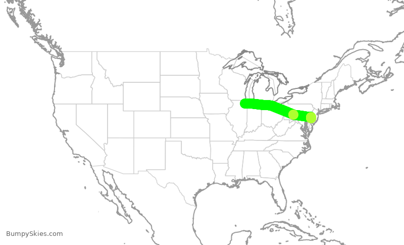 Turbulence forecast map for UAL2052, ORD to PHL