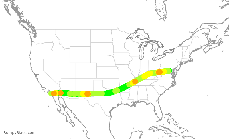 Turbulence forecast map for UAL2054, IAD to SAN