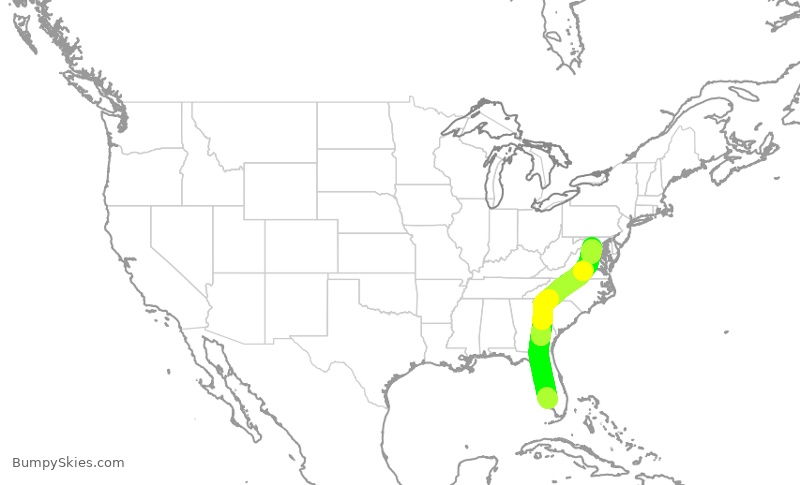 Turbulence forecast map for UAL2054, RSW to IAD