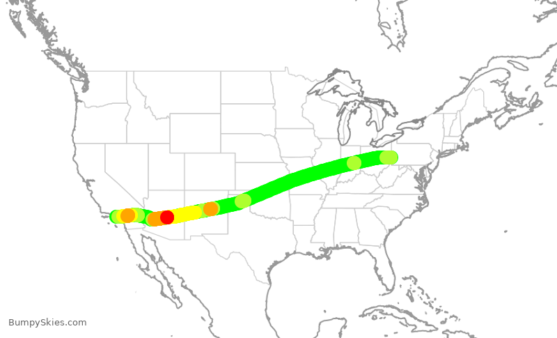 Turbulence forecast map for UAL2055, PIT to LAX