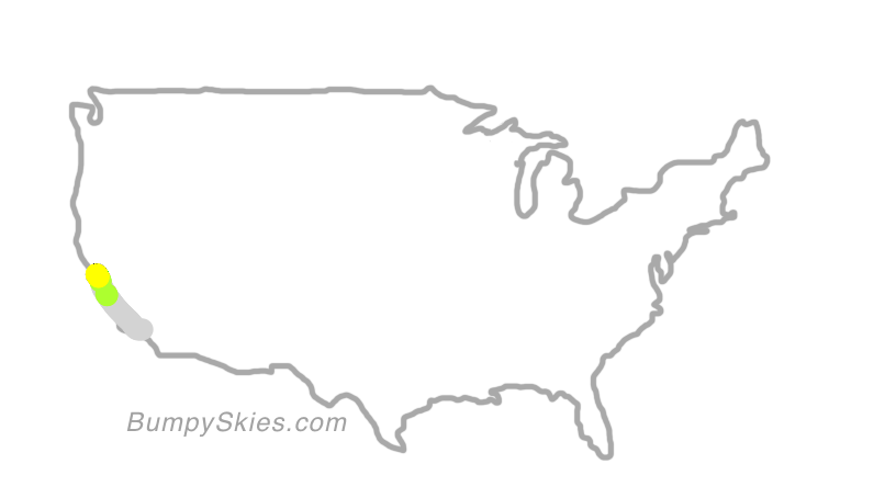 Map of continental US with illustrated flight path and turbulence forecast (described in text below)