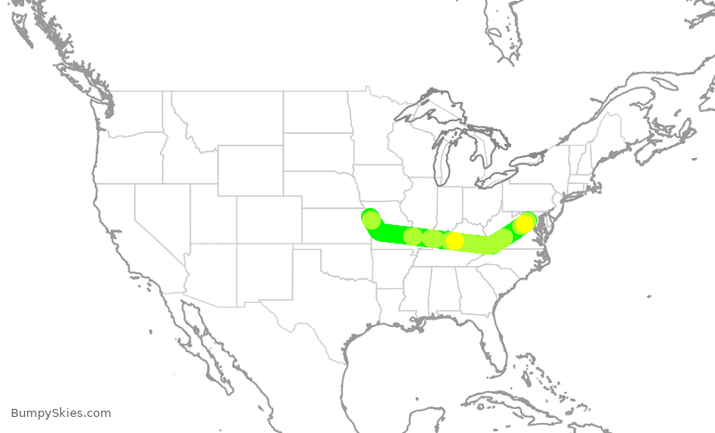 Turbulence forecast map for UAL2057, IAD to MCI