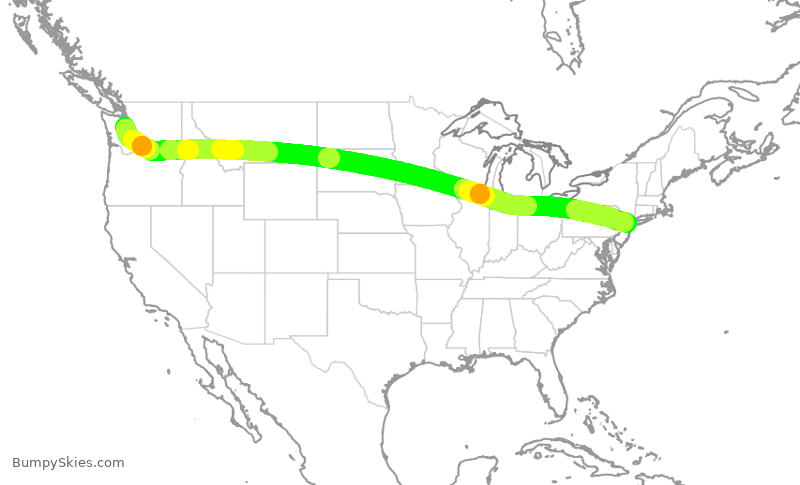 Turbulence forecast map for UAL2058, SEA to EWR