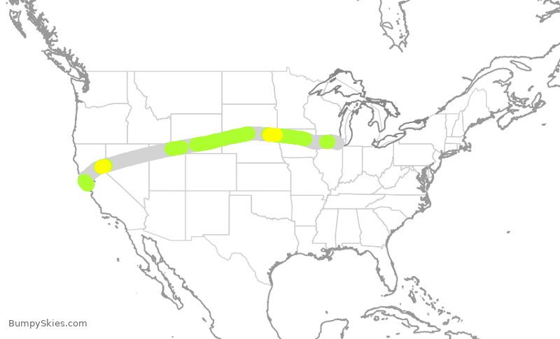 Turbulence forecast map for UAL2059, ORD to SFO