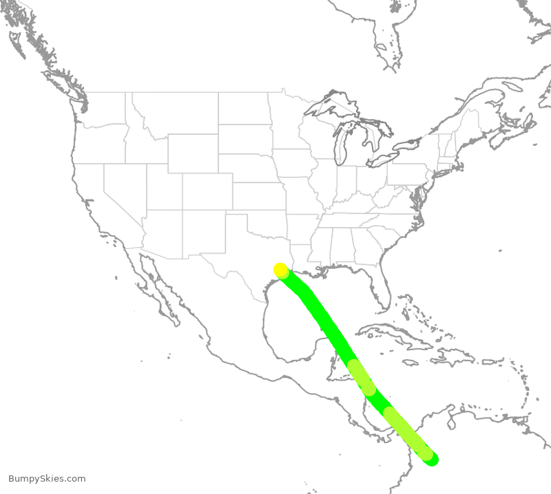 Turbulence forecast map for UAL205, IAH to KBO