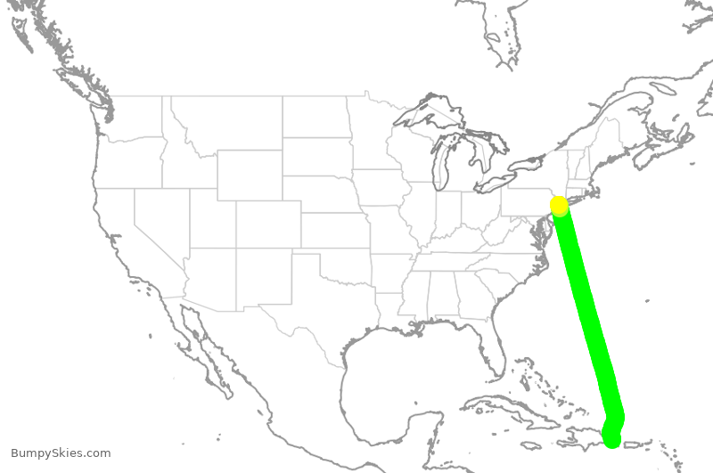 Turbulence forecast map for UAL2062, EWR to PUJ