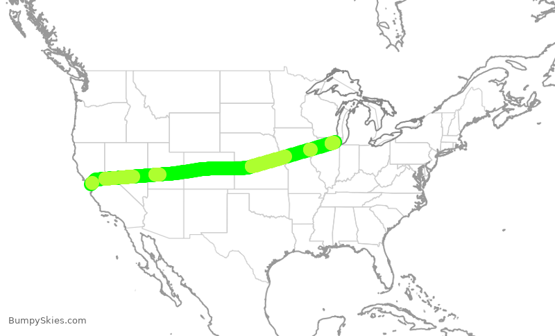 Turbulence forecast map for UAL2062, SJC to ORD