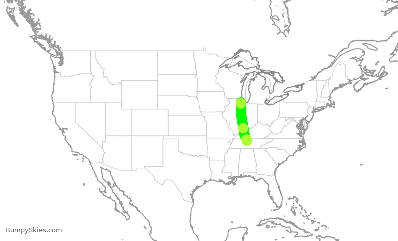 Turbulence forecast map for UAL2063, ORD to BNA