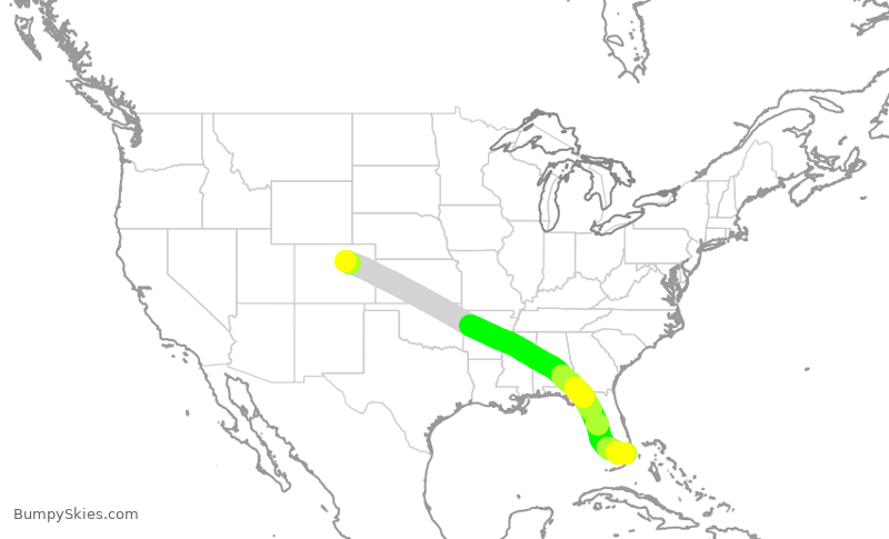 Turbulence forecast map for UAL2064, DEN to MIA