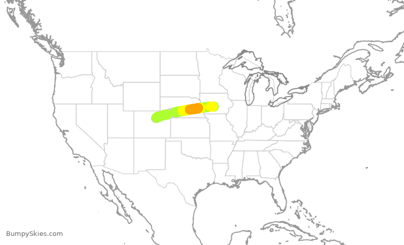 Turbulence forecast map for UAL2064, DSM to DEN