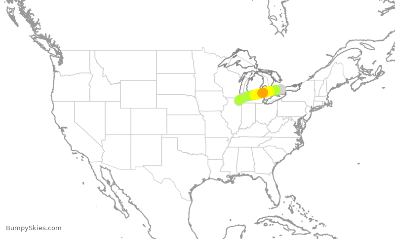 Turbulence forecast map for UAL2066, YYZ to ORD