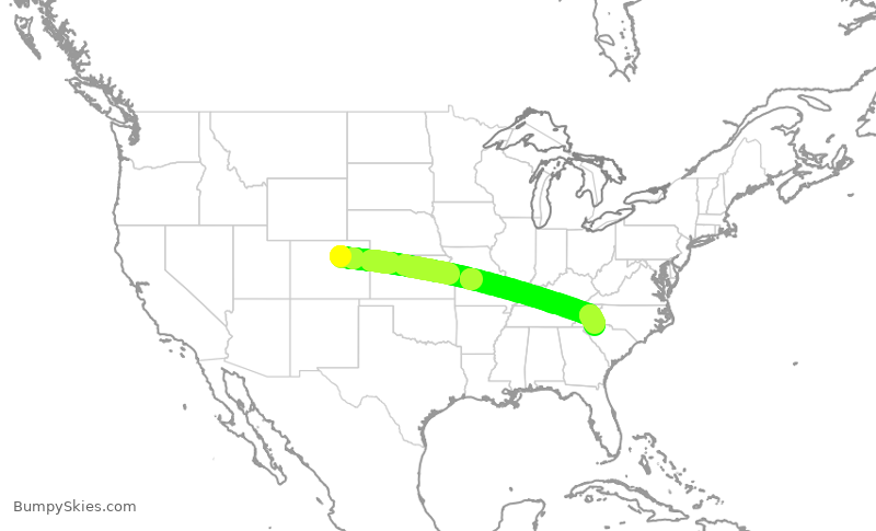 Turbulence forecast map for UAL2066, DEN to GSP