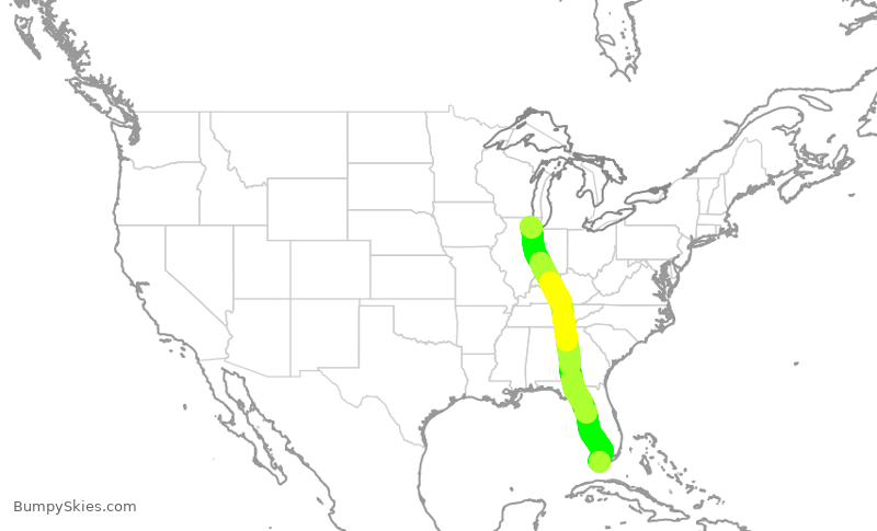 Turbulence forecast map for UAL2070, ORD to EYW