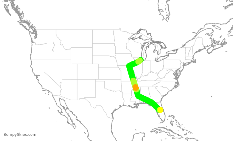 Turbulence forecast map for UAL2071, MCO to ORD
