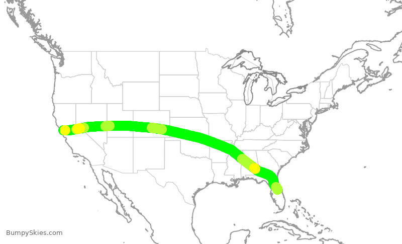 Turbulence forecast map for UAL2071, SFO to MCO