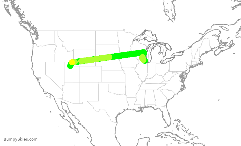 Turbulence forecast map for UAL2072, SLC to ORD