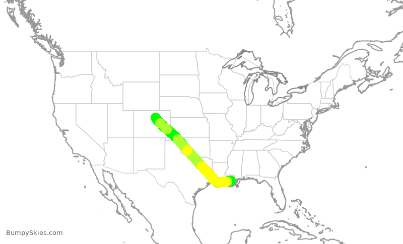 Turbulence forecast map for UAL2073, MSY to DEN
