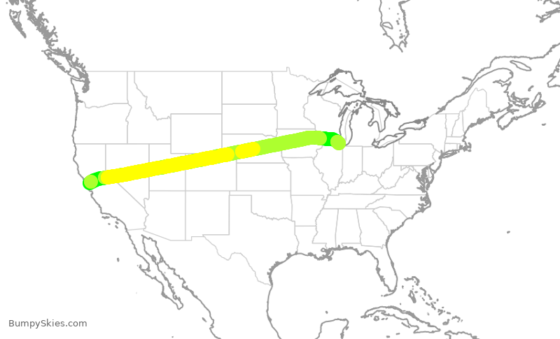 Turbulence forecast map for UAL2077, SFO to ORD
