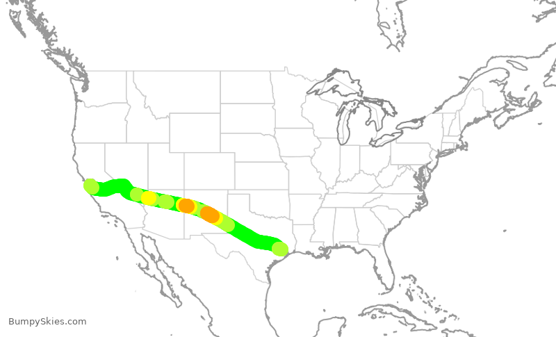 Turbulence forecast map for UAL2078, SJC to IAH