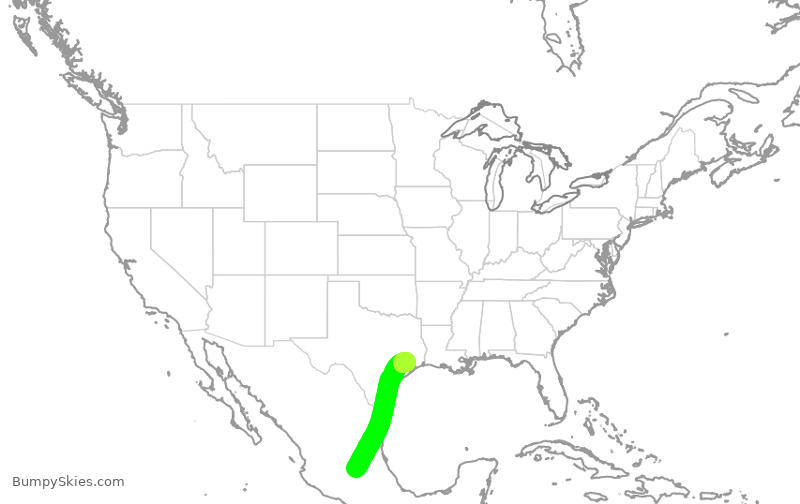 Turbulence forecast map for UAL2079, QRO to IAH
