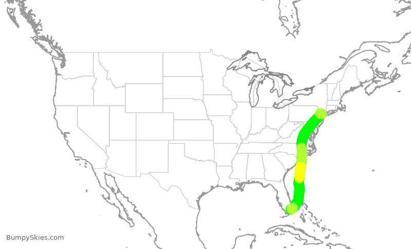 Turbulence forecast map for UAL2080, MIA to EWR