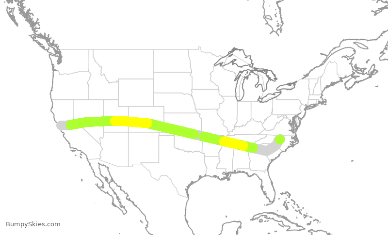 Turbulence forecast map for UAL2080, SFO to RDU