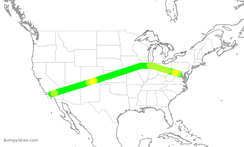 Turbulence forecast map for UAL2081, LAX to IAD
