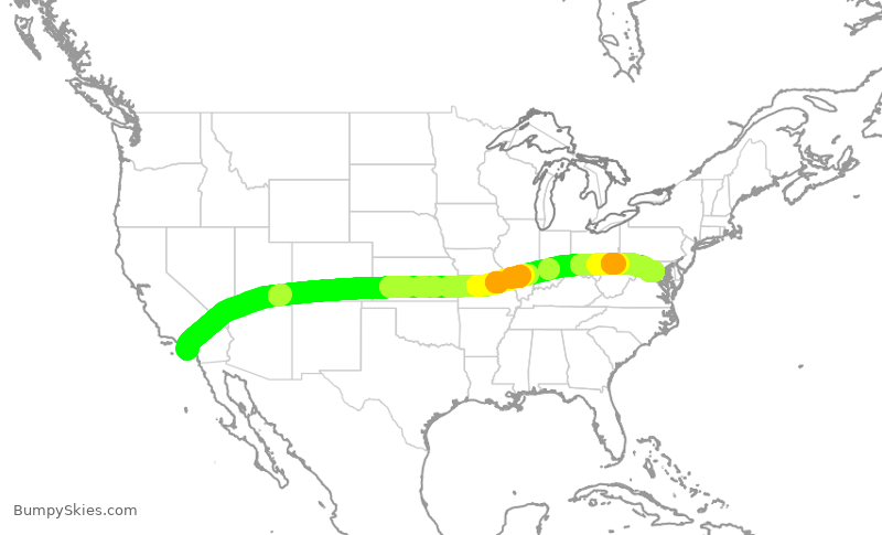 Turbulence forecast map for UAL2081, SNA to IAD