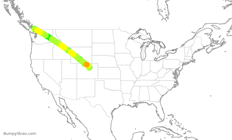 Turbulence forecast map for UAL2085, YVR to DEN