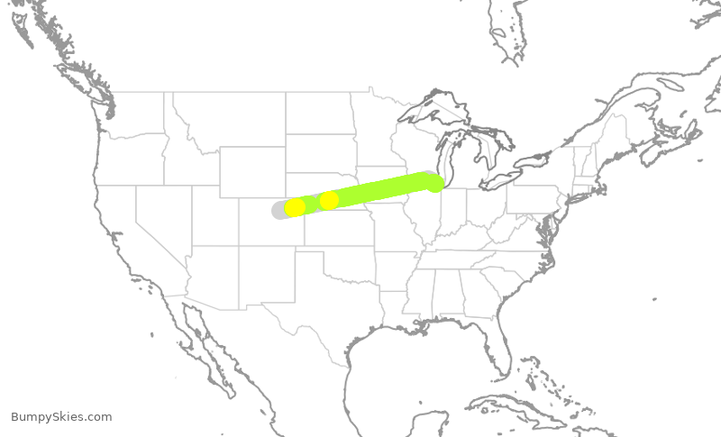 Turbulence forecast map for UAL2085, DEN to ORD