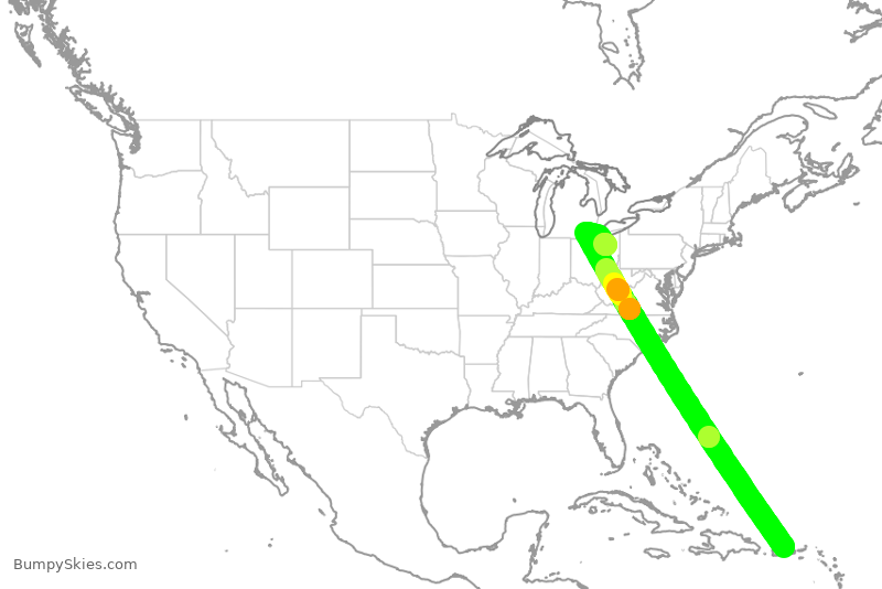 Turbulence forecast map for UAL2088, SJU to CLE