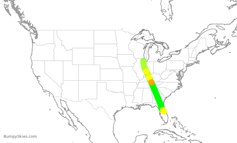Turbulence forecast map for UAL2089, ORD to MCO