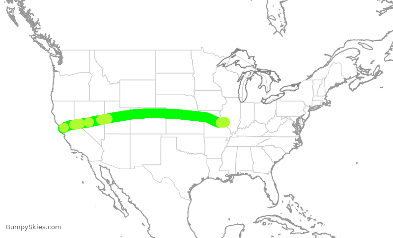 Turbulence forecast map for UAL2090, SFO to STL