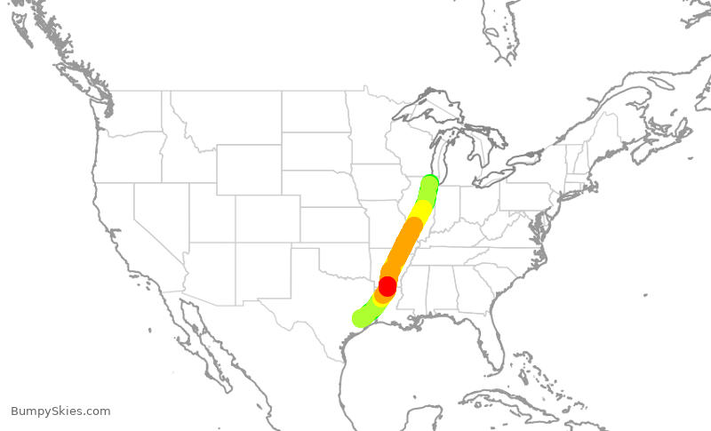 Turbulence forecast map for UAL2093, ORD to IAH