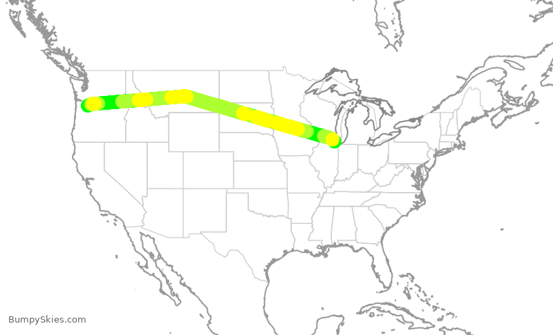 Turbulence forecast map for UAL2094, PDX to ORD