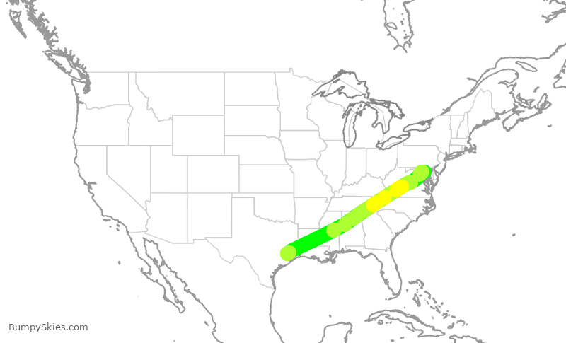 Turbulence forecast map for UAL2095, BWI to IAH