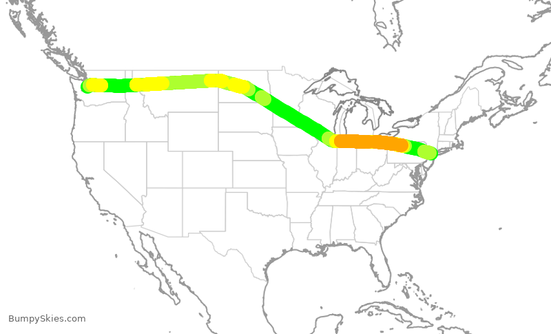 Turbulence forecast map for UAL2100, SEA to EWR