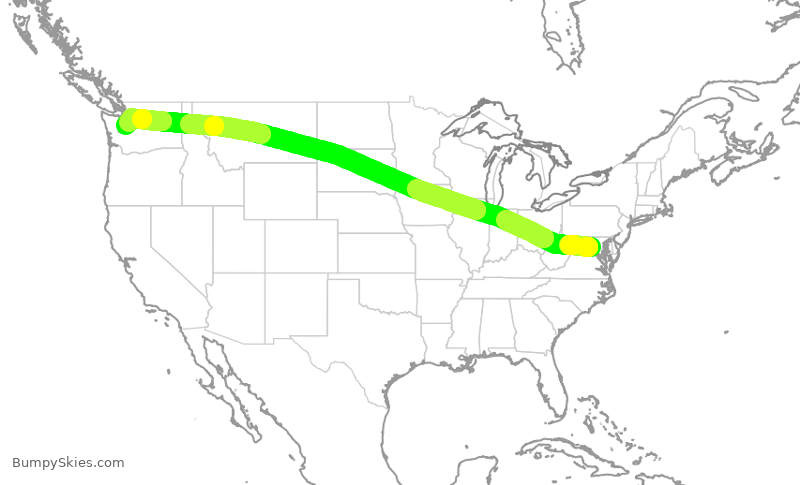 Turbulence forecast map for UAL2101, IAD to SEA
