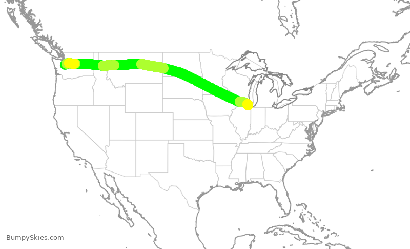 Turbulence forecast map for UAL2101, SEA to ORD