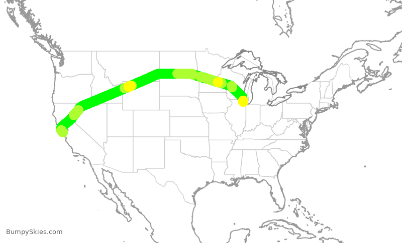 Turbulence forecast map for UAL2109, ORD to SFO