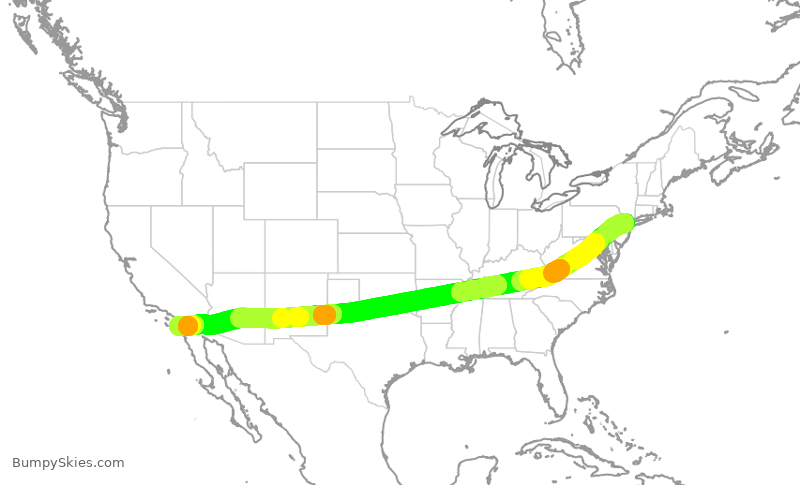 Turbulence forecast map for UAL210, EWR to SAN