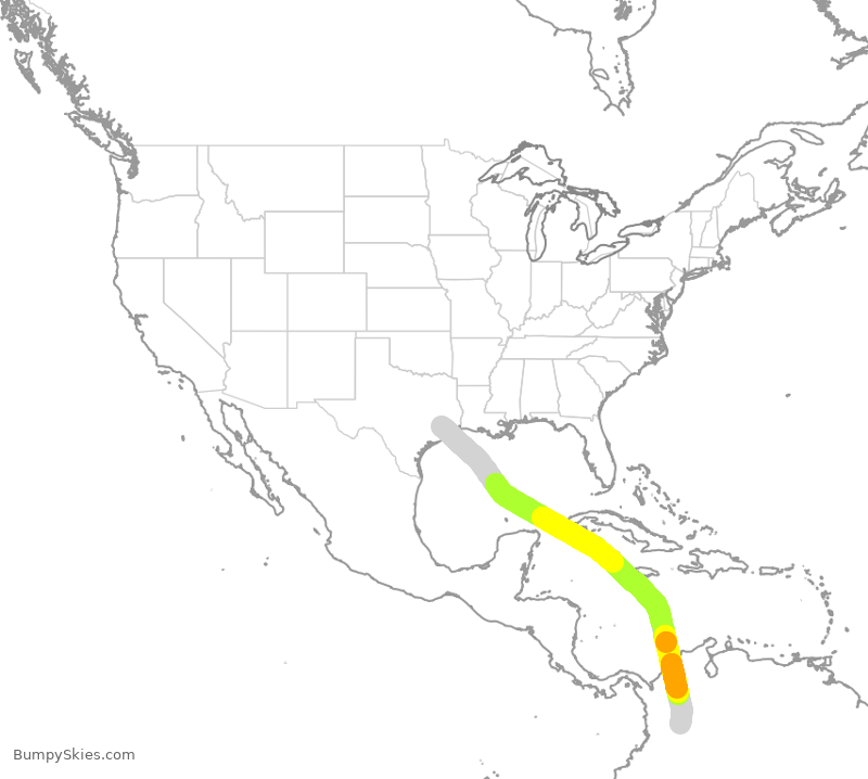 Turbulence forecast map for UAL210, IAH to KBO